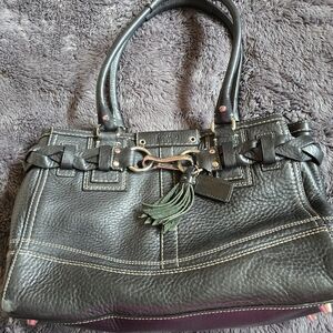 Coach Hamton Leather Tassel Satchel Handbag - Black